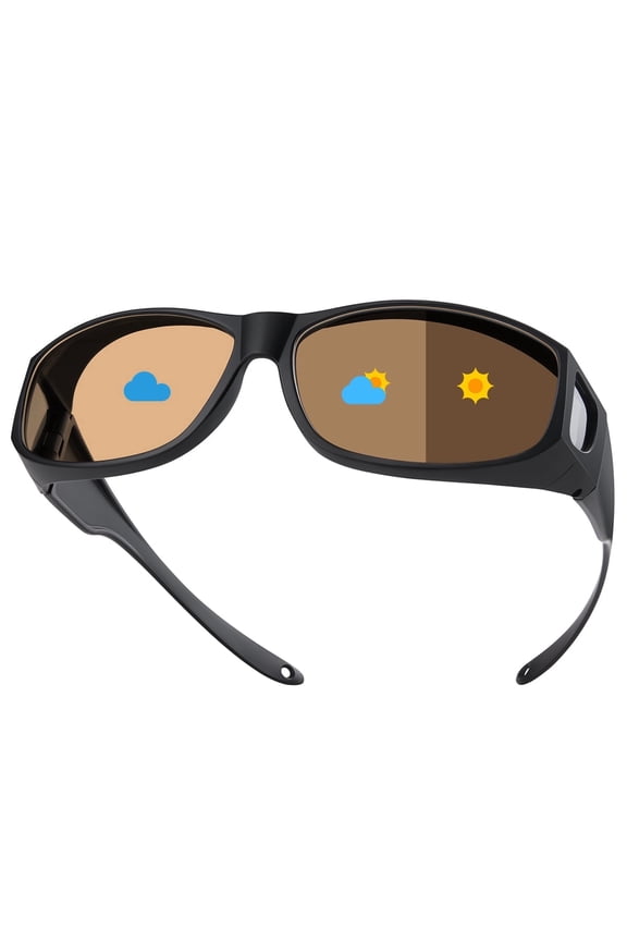 Photochromic Polarized Fit Over Sunglasses UV400 Blue Light Blocking Over Prescription Glasses for Men Women Lightweight TR90 Wraparound Driving Fishing Cycling Eyewear - 4 Colors