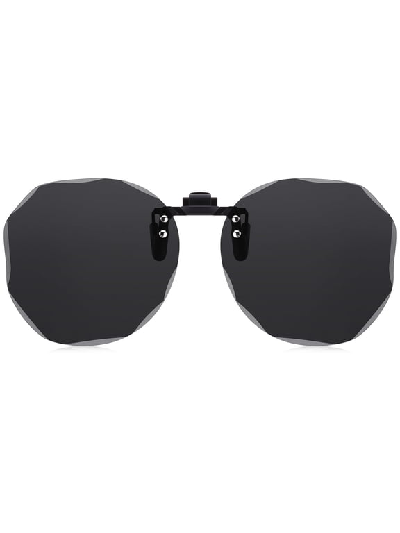 Polarized Clip on Sunglasses for Women Men Polygon Flip Up UV400 Protection Over Prescription Glasses