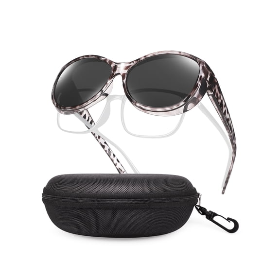 TINHAO Polarized Fit Over Glasses Sunglasses for Women with Hard Case, Oversized Leopard Frame UV400 Wear Over Prescription Glasses Trendy Stylish Fashion