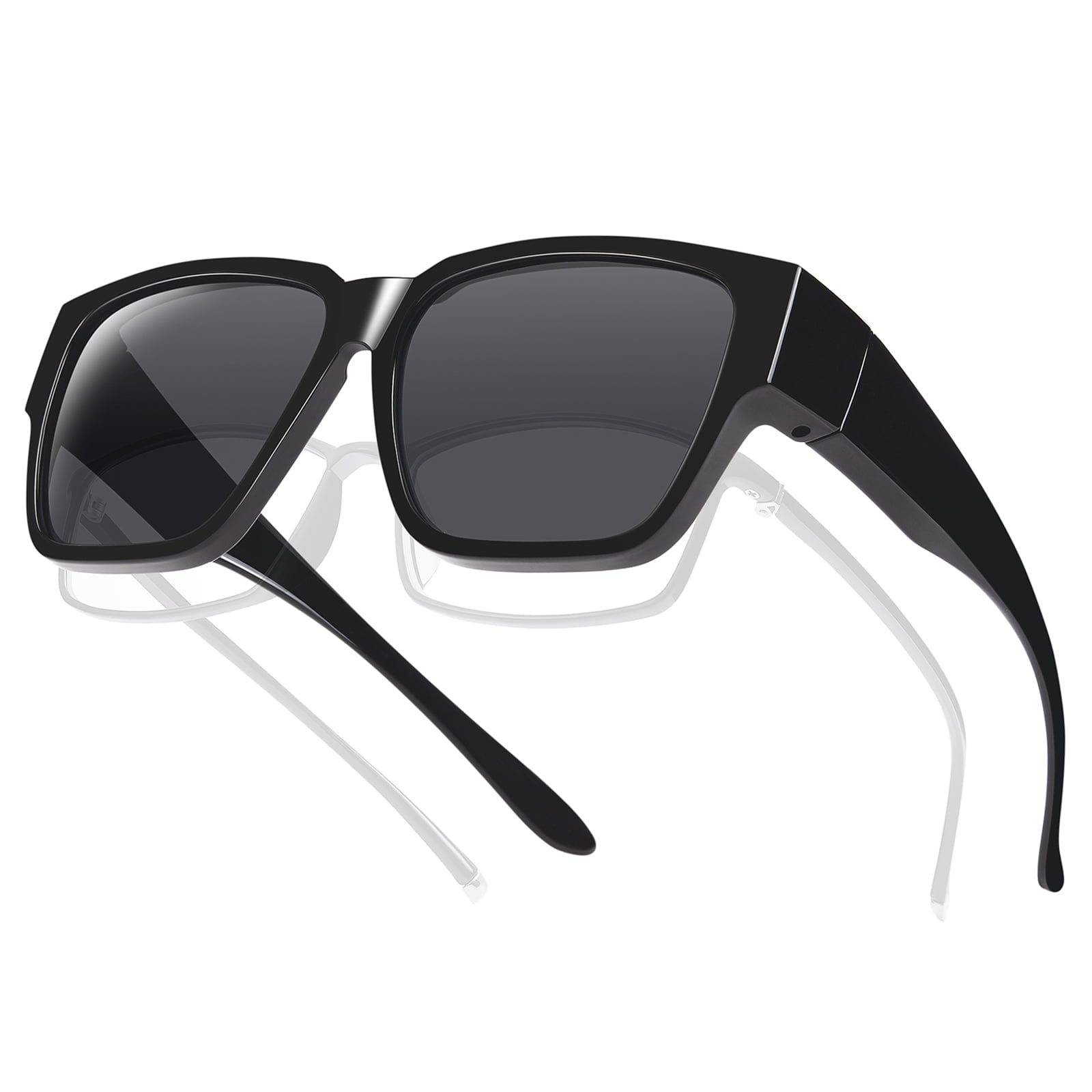 Large Polarized Fit Over Glasses Sunglasses, TR90 Frame, Square Shape Black Oversized TR90 Square Polarized Sunglasses with Green  main image 3