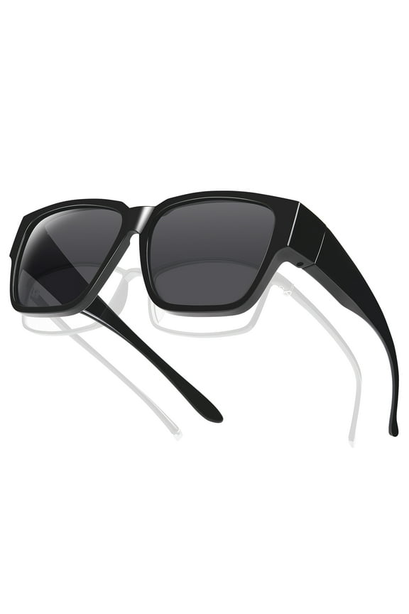 Polarized Fit Over Glasses Sunglasses Trendy Square Wrap Around Shades for Women Men UV Protection