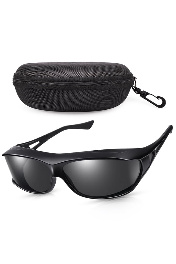 Fit Over Glasses Sunglasses for Men with Hard Case, HD Polarized UV400 Wrap Around Sport Style Wear Over Prescription Glasses for Driving Cycling Hiking