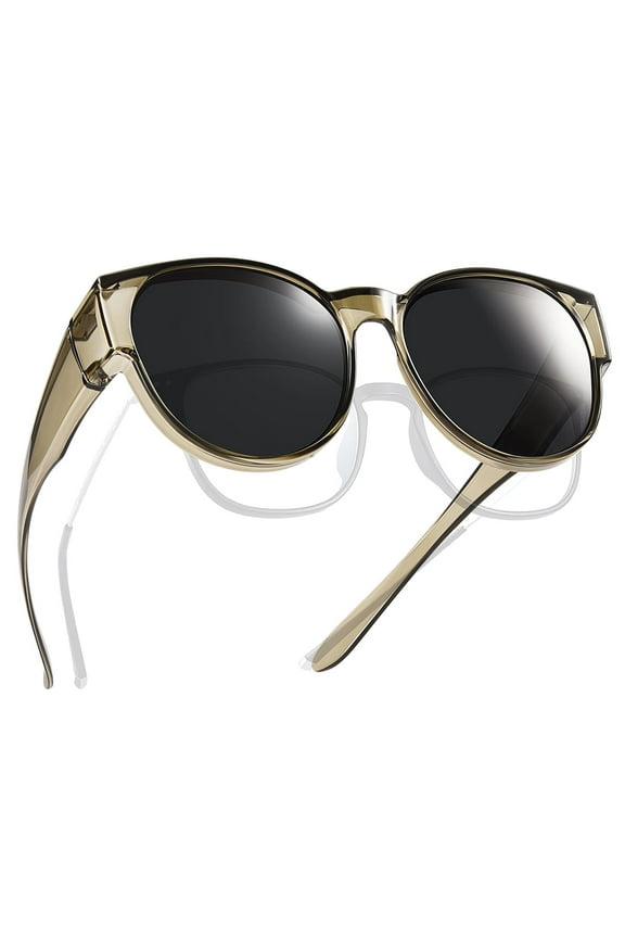 Polarized Fit Over Glasses Sunglasses for Women Men Trendy Cat Eye Wrap Around Shades UV Protection