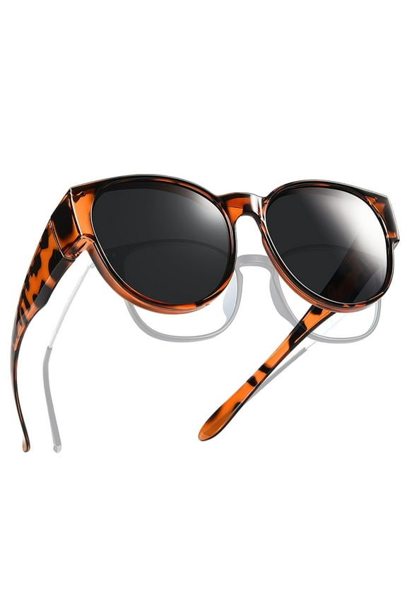 Polarized Fit Over Glasses Sunglasses for Women Men Trendy Cat Eye Wrap Around Shades UV Protection