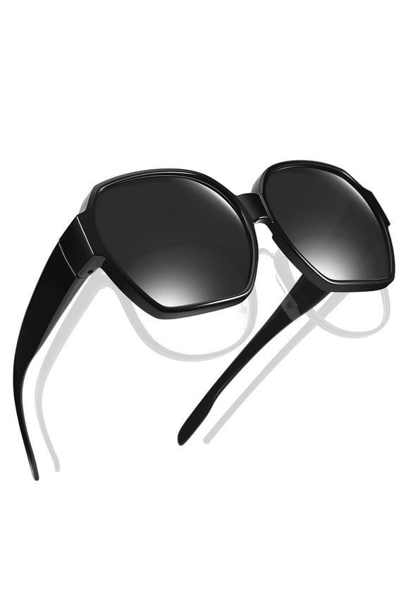 Polarized Fit Over Sunglasses Wear Over Glasses For Women Men Fishing Driving with Oversized Frame Black