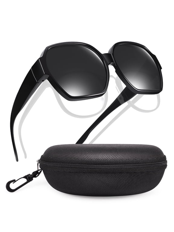 Oversized Square Fit Over Glasses Sunglasses for Women with Hard Case, Trendy Polarized UV400 Wear Over Prescription Glasses Stylish Fashion