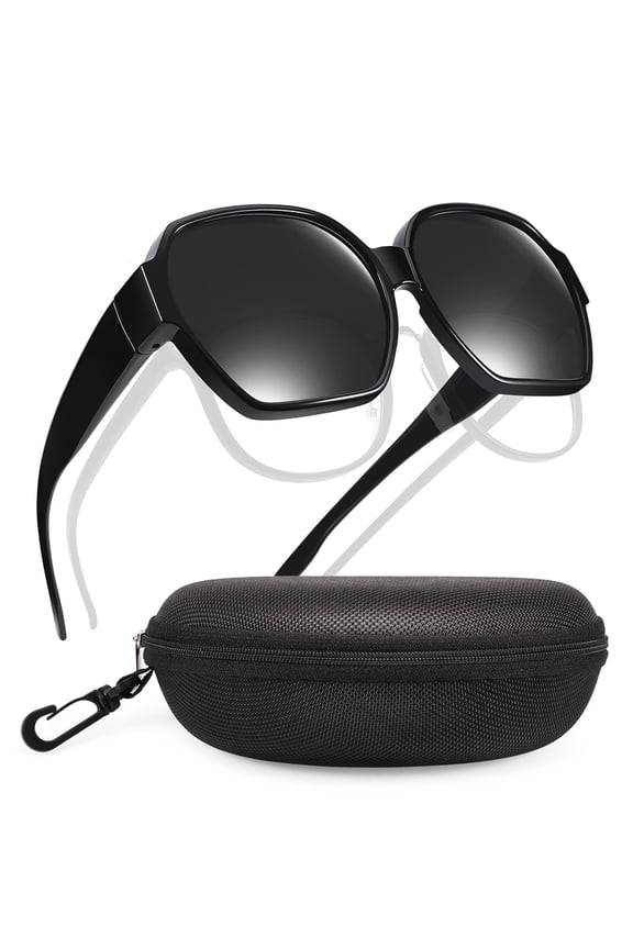 Oversized Square Fit Over Glasses Sunglasses for Women with Hard Case, Trendy Polarized UV400 Wear Over Prescription Glasses Stylish Fashion