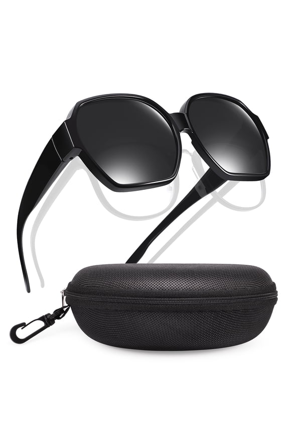 Oversized Square Fit Over Glasses Sunglasses for Women with Hard Case, Trendy Polarized UV400 Wear Over Prescription Glasses Stylish Fashion