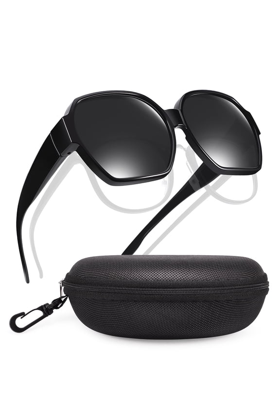 Oversized Square Fit Over Glasses Sunglasses for Women with Hard Case, Trendy Polarized UV400 Wear Over Prescription Glasses Stylish Fashion