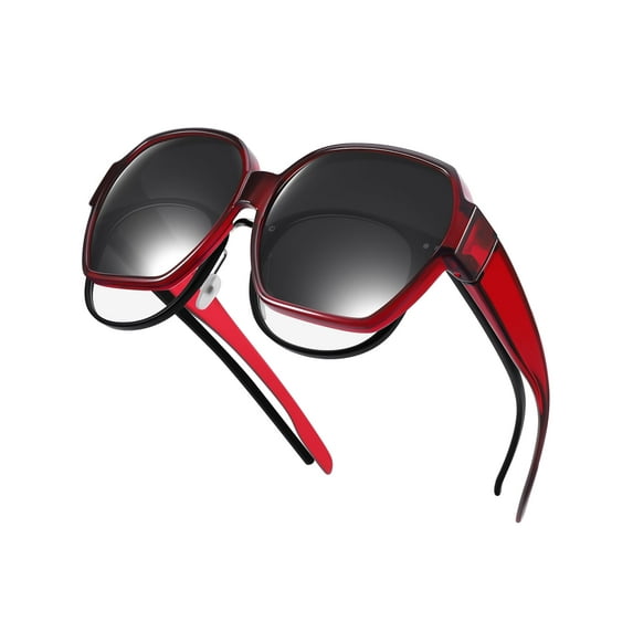 TINHAO Polarized Fit Over Sunglasses Wear Over Glasses For Women Men Fishing Driving with Oversized Frame Red