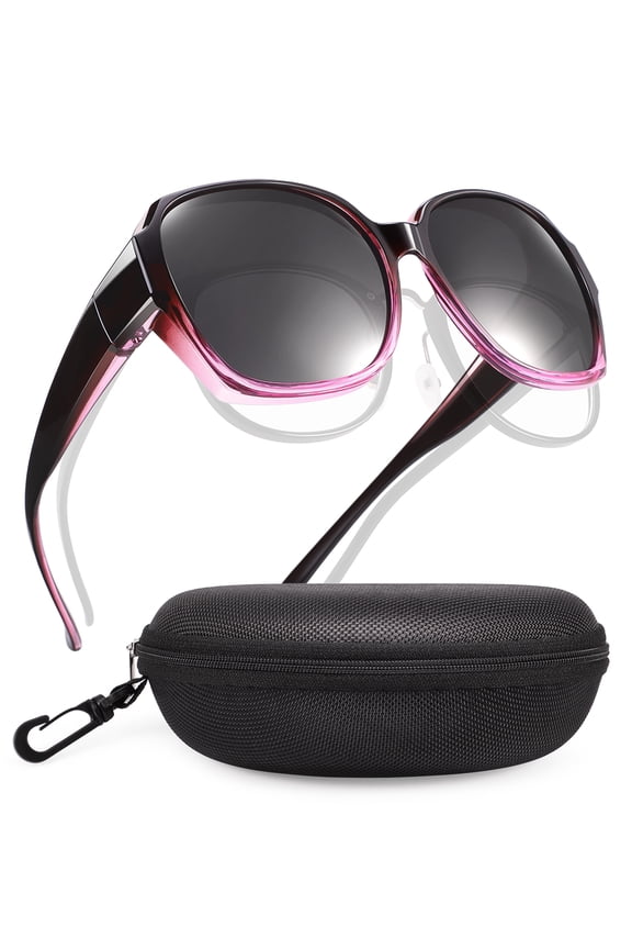 Oversized Square Fit Over Glasses Sunglasses for Women with Hard Case, Trendy Polarized UV400 Wear Over Prescription Glasses Stylish Fashion Ladies