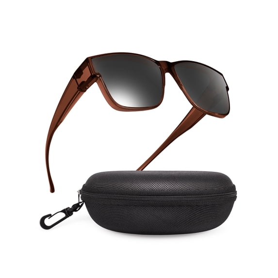 TINHAO Retro Square Fit Over Glasses Sunglasses for Men with Hard Case, Polarized UV400 Wear Over Prescription Glasses for Driving Fishing Hiking Outdoor