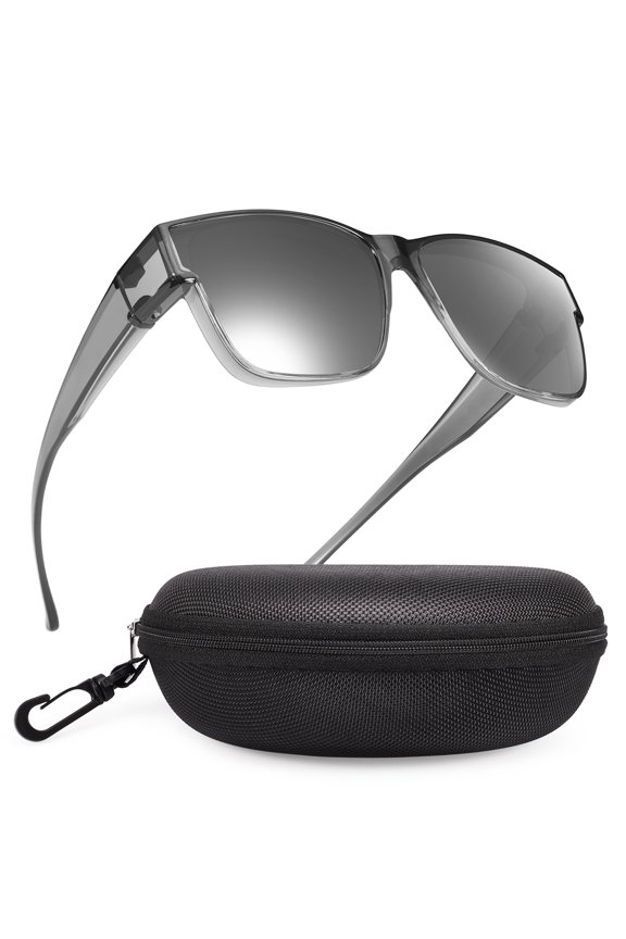 Retro Square Fit Over Glasses Sunglasses for Men with Hard Case, Polarized UV400 Wear Over Prescription Glasses for Driving Fishing Hiking Outdoor