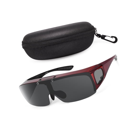 TINHAO Flip Up Polarized Sunglasses Fit Over Prescription Glasses, Hard Case Included, Wrap Around Shield UV400 Driving Sunglasses for Men Women