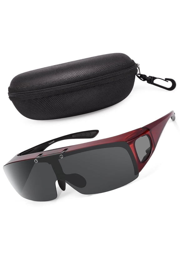 Flip Up Polarized Sunglasses Fit Over Prescription Glasses, Hard Case Included, Wrap Around Shield UV400 Driving Sunglasses for Men Women