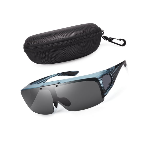 TINHAO Flip Up Polarized Sunglasses Fit Over Prescription Glasses, Hard Case Included, Wrap Around Shield UV400 Driving Sunglasses for Men Women