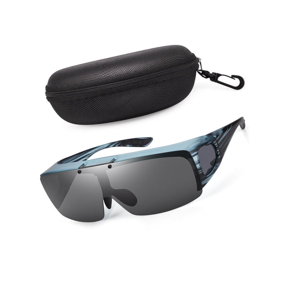 TINHAO Flip Up Polarized Sunglasses Fit Over Prescription Glasses, Hard Case Included, Wrap Around Shield UV400 Driving Sunglasses for Men Women