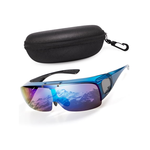TINHAO Flip Up Polarized Sunglasses Fit Over Prescription Glasses, Hard Case Included, Wrap Around Shield UV400 Driving Sunglasses for Men Women