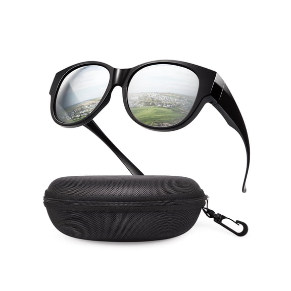 TINHAO Fit Over Glasses Sunglasses with Hard Case, Oversized Cat-Eye Polarized UV400 Wear Over Prescription Rx Glasses for Men Women, Gift Ready
