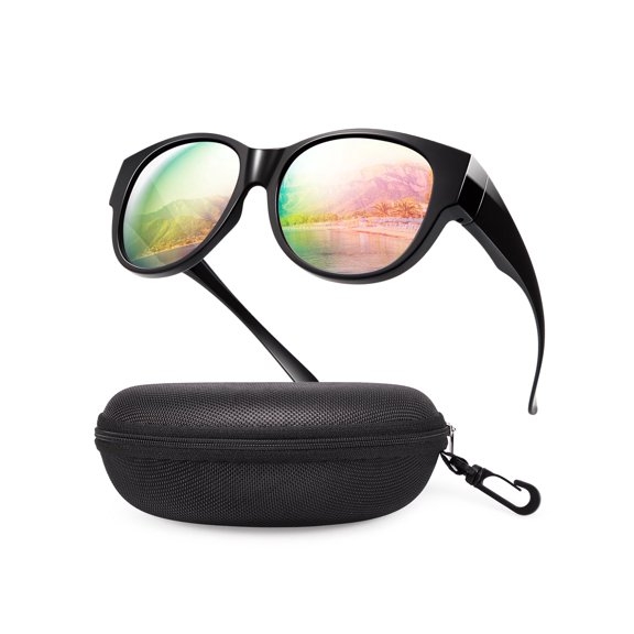 TINHAO Fit Over Glasses Sunglasses with Hard Case, Oversized Cat-Eye Polarized UV400 Wear Over Prescription Rx Glasses for Men Women, Gift Ready