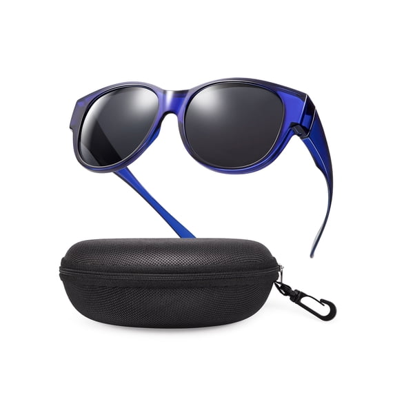 TINHAO Fit Over Glasses Sunglasses with Hard Case, Oversized Cat-Eye Polarized UV400 Wear Over Prescription Rx Glasses for Men Women, Gift Ready