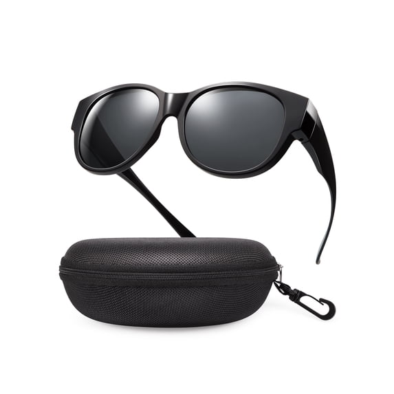 TINHAO Fit Over Glasses Sunglasses with Hard Case, Oversized Cat-Eye Polarized UV400 Wear Over Prescription Rx Glasses for Men Women, Gift Ready