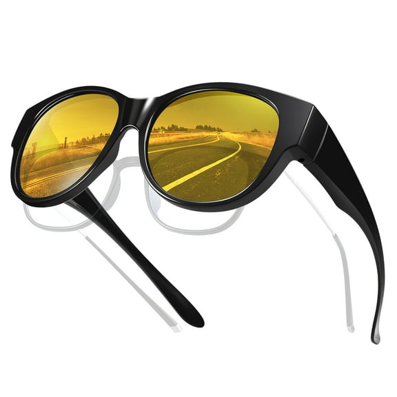 TINHAO Night Driving Glasses Fit Over Prescription Glasses Anti Glare Night Vision Glasses for Men Women