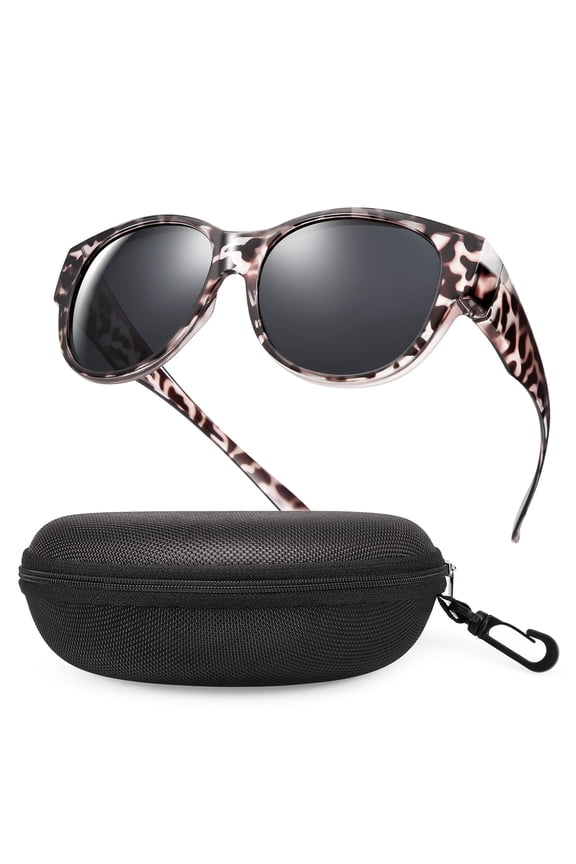 Fit Over Glasses Sunglasses with Hard Case, Wrap Around Cat-Eye Polarized Wear Over Rx Glasses, UV400 Protection, Gift Ready