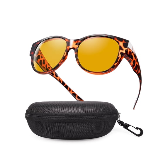 TINHAO Fit Over Glasses Sunglasses with Hard Case, Wrap Around Cat-Eye Polarized Wear Over Rx Glasses, UV400 Protection, Gift Ready