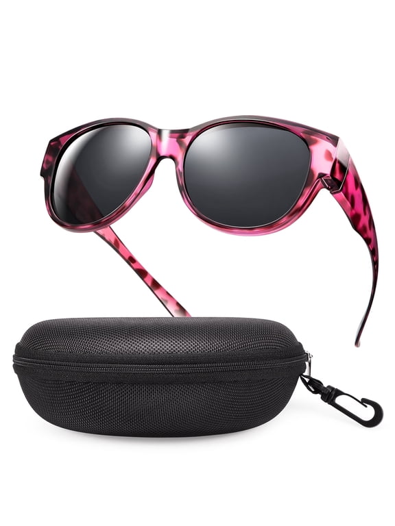 Fit Over Glasses Sunglasses with Hard Case, Wrap Around Cat-Eye Polarized Wear Over Rx Glasses, UV400 Protection, Gift Ready