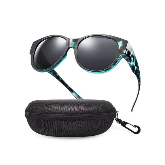 TINHAO Fit Over Glasses Sunglasses with Hard Case, Wrap Around Cat-Eye Polarized Wear Over Rx Glasses, UV400 Protection, Gift Ready