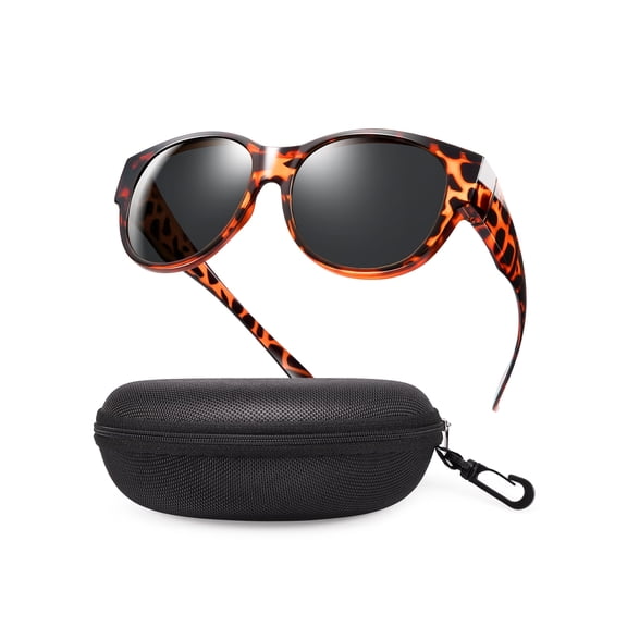 TINHAO Fit Over Glasses Sunglasses with Hard Case, Wrap Around Cat-Eye Polarized Wear Over Rx Glasses, UV400 Protection, Gift Ready