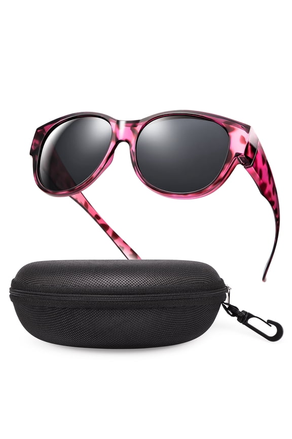 Fit Over Glasses Sunglasses with Hard Case, Wrap Around Cat-Eye Polarized Wear Over Rx Glasses, UV400 Protection, Gift Ready