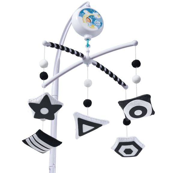 TINITIGIES Montessori Baby Mobile for Crib High Contrast Black & White Newborn Mobile with Digital Music Box, Visual Stimulation for 05 Months, Fits Standard Cribs