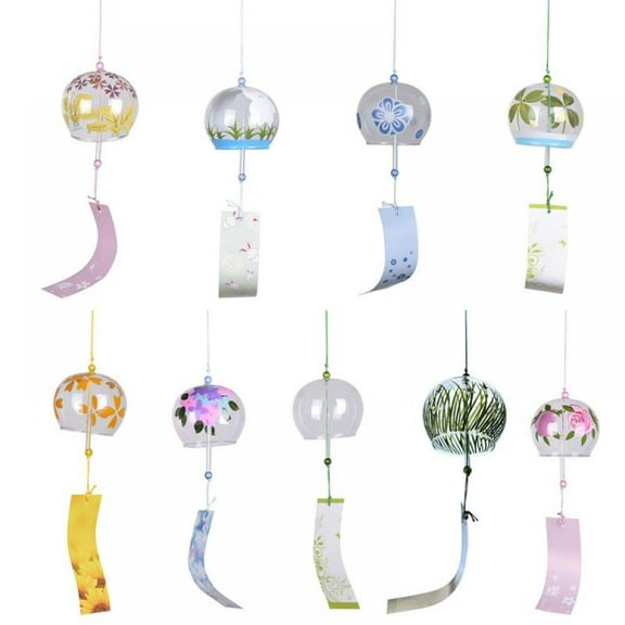 TINKER Japanese Wind Chimes, Handmade Glass Wind Bells, Painted Pattern, Japanese Style Pendant, Hanging Garden Decoration, Romantic Gift