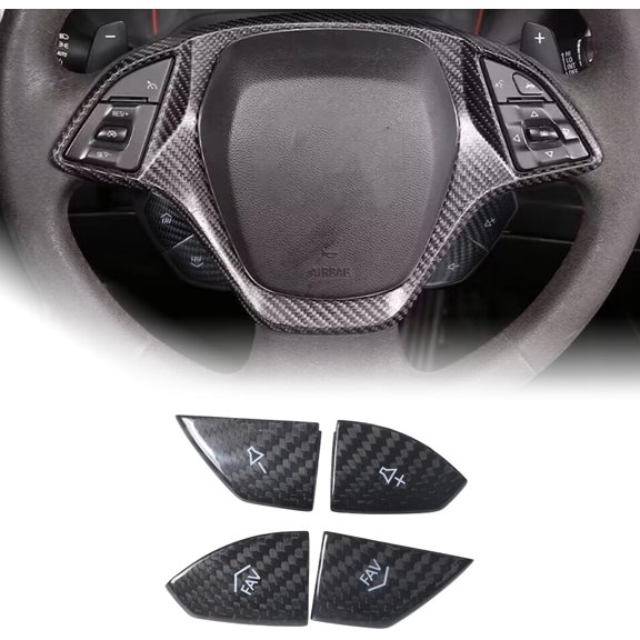 TINKI 100% Real Carbon Fiber Car Steering Wheel Button Cover for Chevrolet Corvette C7 2014-2019 Volume Button Cover Trim Interior Protective Decoration Accessories