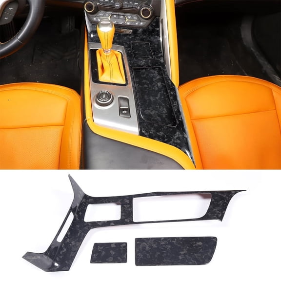 TINKI 100% Real Carbon Fiber Control Gears Panel Protective Cover Molding Trims Accessories for Chevrolet Corvette C7 2014-2019 Car Cup Holder Cover Trim