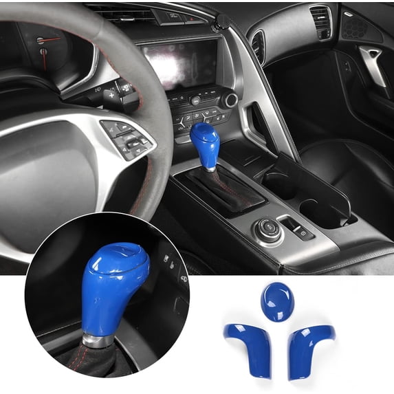 TINKI 3pcs Gear Shift Knob Head Cover Trim for Chevrolet Corvette C7 2014-2019 Car Interior Accessories (Carbon Fiber)