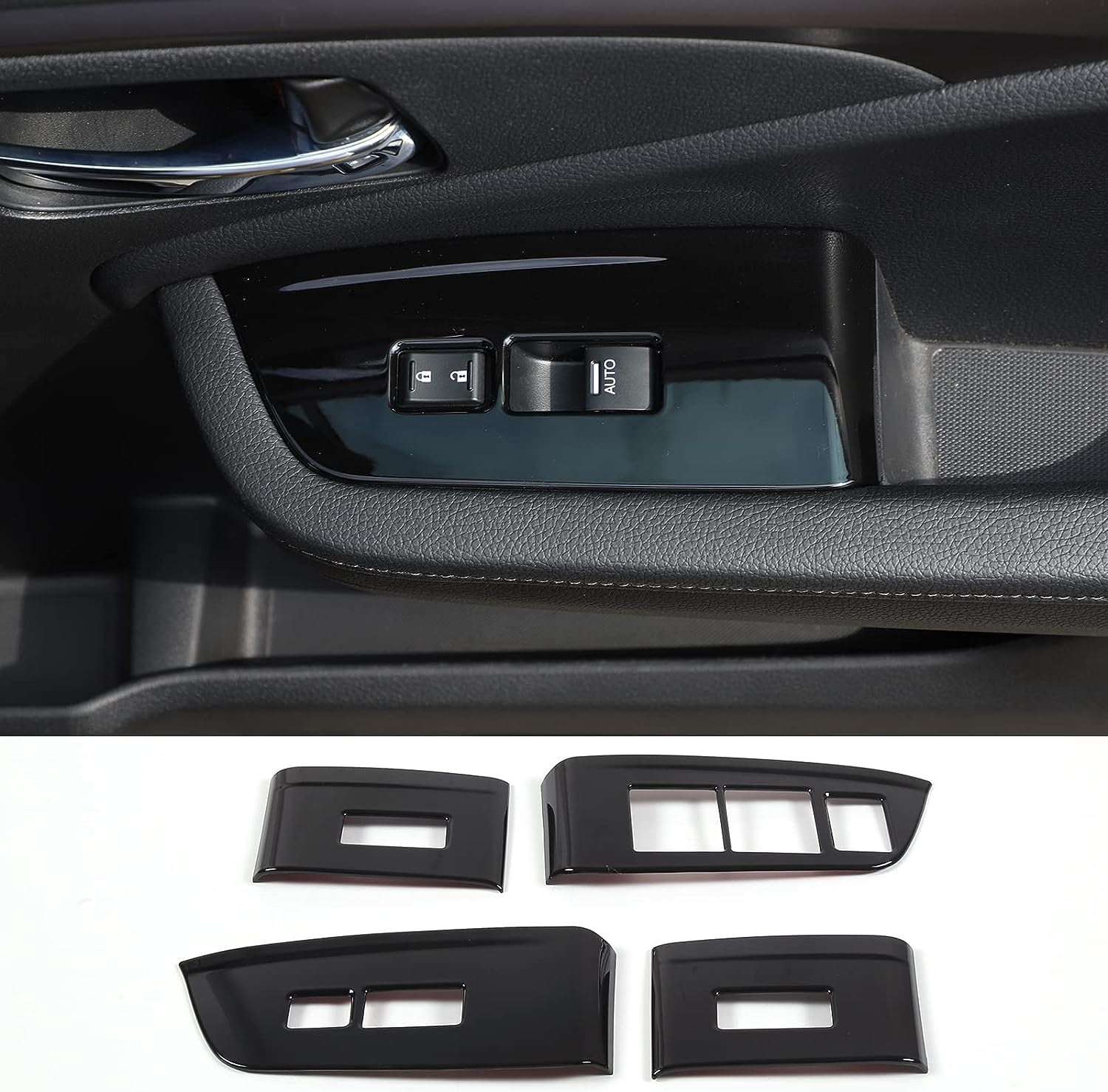 TINKI 4PCS Window Lift Switch Panel Frame Cover Trim for Honda Pilot 2016-2022/ Passport 2019-2023, ABS Material Car Door Window Glasses Lifter Button Decoration Accessories