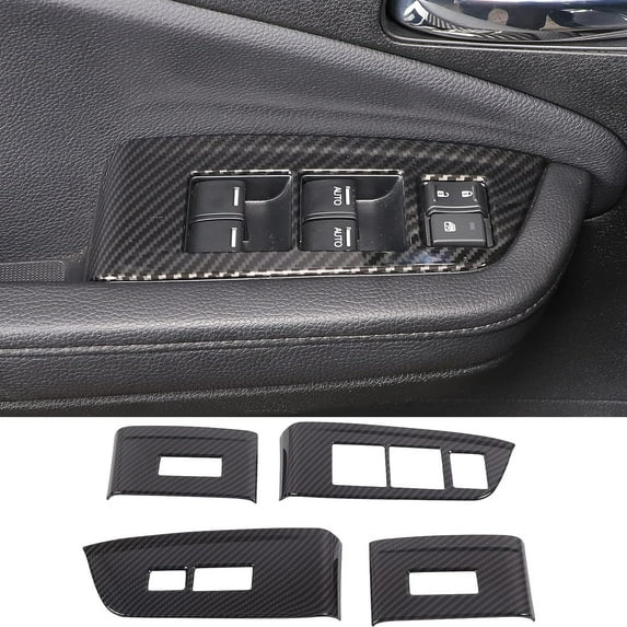 TINKI 4PCS Window Lift Switch Panel Frame Cover Trim for Honda Pilot 2016-2022/ Passport 2019-2023, ABS Material Car Door Window Glasses Lifter Button Decoration Accessories