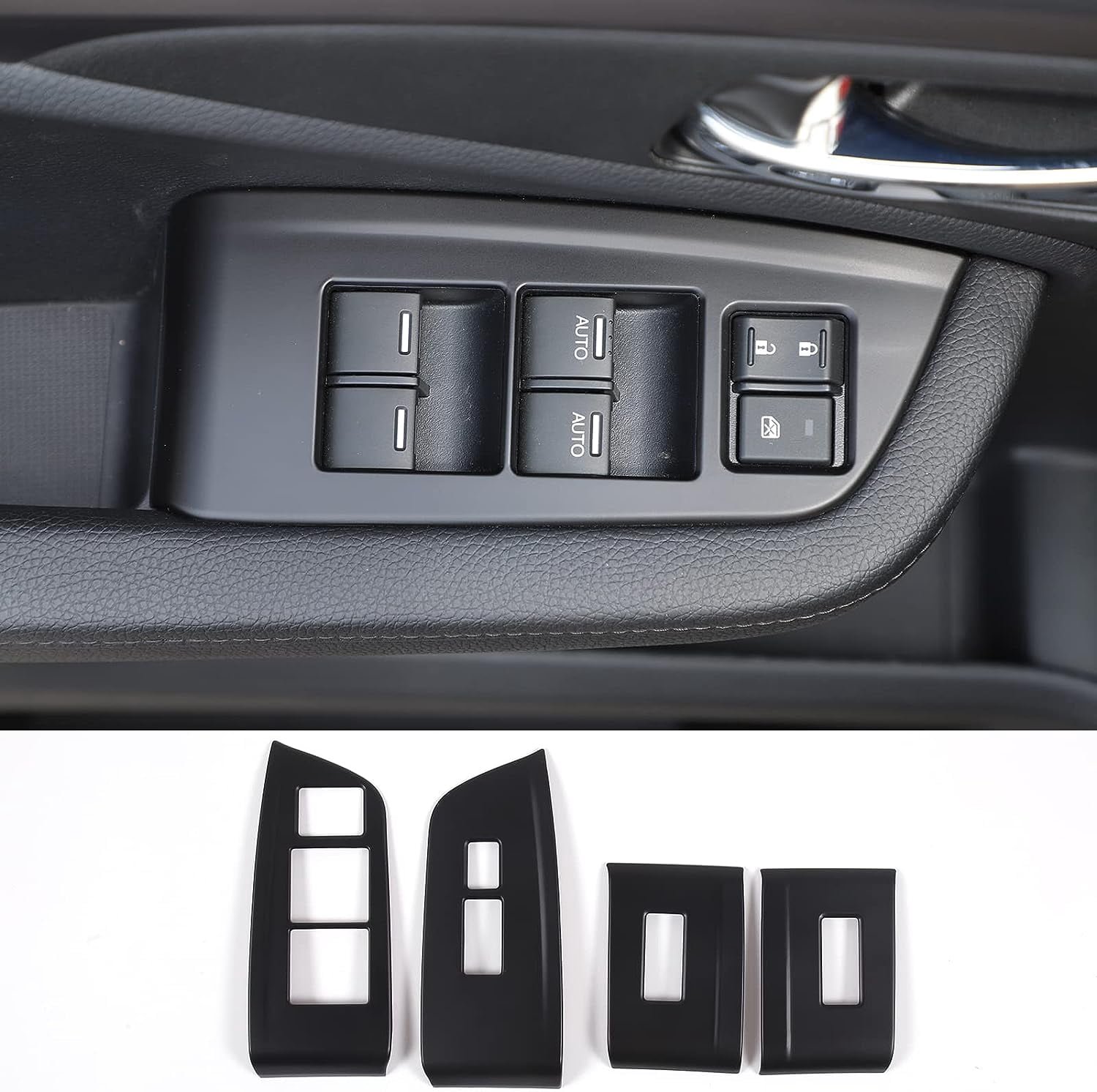 TINKI 4PCS Window Lift Switch Panel Frame Cover Trim for Honda Pilot 2016-2022/ Passport 2019-2023, ABS Material Car Door Window Glasses Lifter Button Decoration Accessories