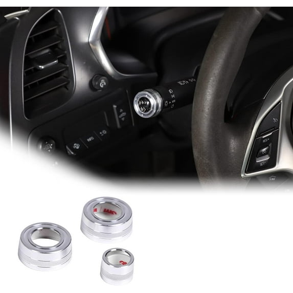 TINKI Alloy Car Light Wiper Lever Knob Circle Trim Stickers for Chevrolet Corvette C7 2014-2019 Car Dashboard Bright Adjustment Head Lever Trim