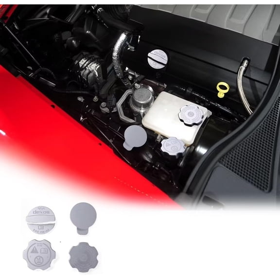 TINKI Aluminium Alloy Engine Oil Cap Cover Decorative Heat Sink Trim For Chevrolet Corvette C7 2014-2019 Engine Oil Fuel Cap Windshield Washer Tank Cover Accessories