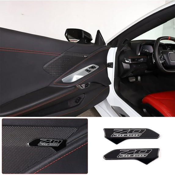TINKI Car Door Speaker Badge (70th Anniversary Edition) Compatible with Chevrolet Corvette C8 Stingray 1LT 2020-2023 Aluminum Alloy Black 2PCS Inner Door Panel Emblems Trim Accessories