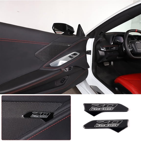 TINKI Car Door Speaker Badge (70th Anniversary Edition) Compatible with Chevrolet Corvette C8 Stingray 1LT 2020-2023 Aluminum Alloy Black 2PCS Inner Door Panel Emblems Trim Accessories