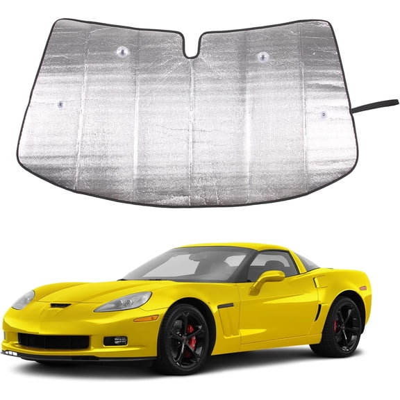 TINKI Car Front Windshield Sunshade for Corvette C6 2005-2013, Front Window Sun Shade, Foldable Reflective Sun Visor, Screen Shield Cover UV Blocker Protector HeatShield with Suction Cups