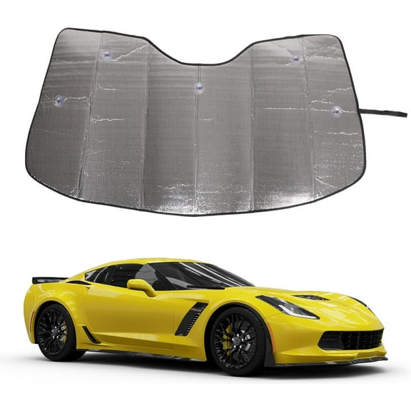 TINKI Car Front Windshield Sunshade for Corvette C7 2014-2019, Front Window Sun Shade, Foldable Reflective Sun Visor, Screen Shield Cover UV Blocker Protector HeatShield