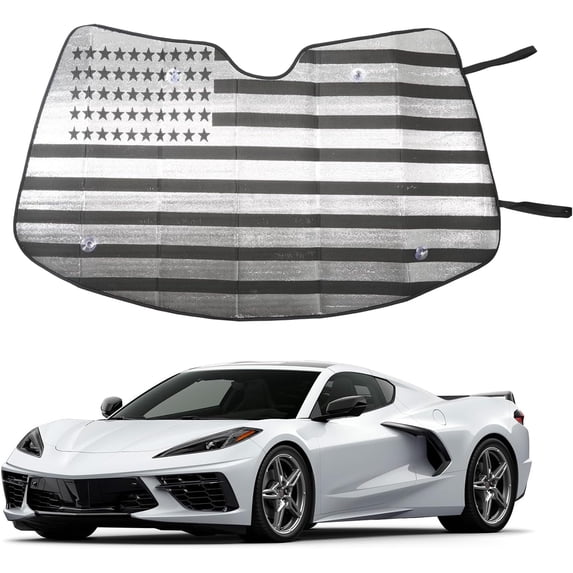 TINKI Car Front Windshield Sunshade for Corvette C8 2022-2023, Front Window Sun Shade, Foldable Reflective Sun Visor, Screen Shield Cover UV Blocker Protector HeatShield_US Flag