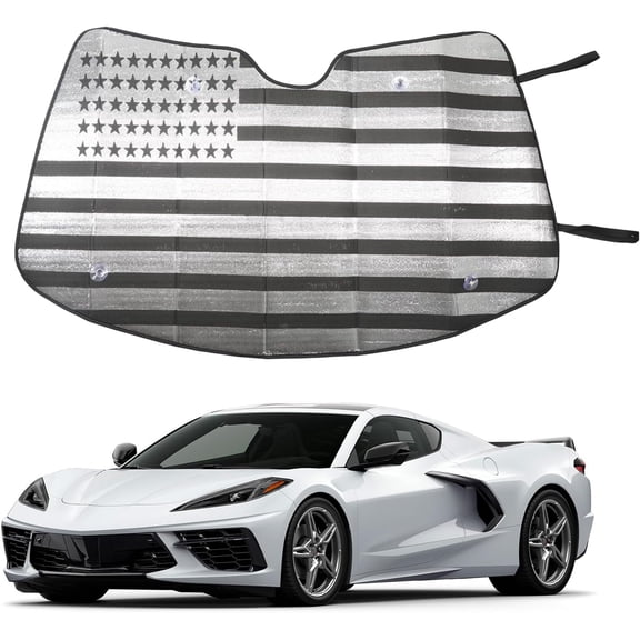 TINKI Car Front Windshield Sunshade for Corvette C8 2022-2023, Front Window Sun Shade, Foldable Reflective Sun Visor, Screen Shield Cover UV Blocker Protector HeatShield_US Flag