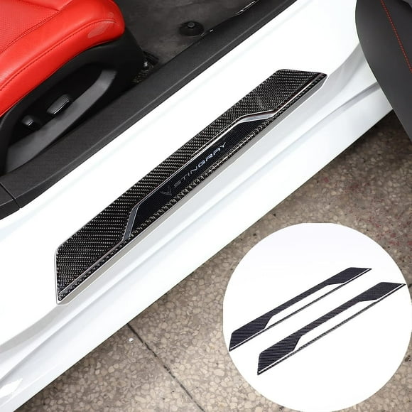 TINKI Car Inner Door Sill Cover Scuff Plate Trim Sticker Compatible with Corvette C8 Stingray 2020-2023, Door Sill Guard Trim Sticker, Soft Carbon Fiber Interior Accessories